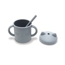 Tasse d'apprentissage en silicone souple (Incassable) avec paille réutilisable gris