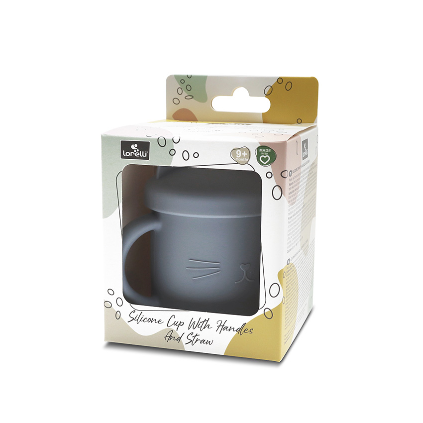 Tasse d'apprentissage en silicone souple (Incassable) avec paille réutilisable gris