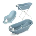 Kit Bain Bébé Complet : Baignoire 88 cm Bleu + Transat & Thermomètre
