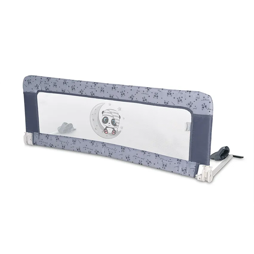 Barrière de Lit Bébé Sécurité 127 cm - Tissu Oxford Gris Motif Pandas