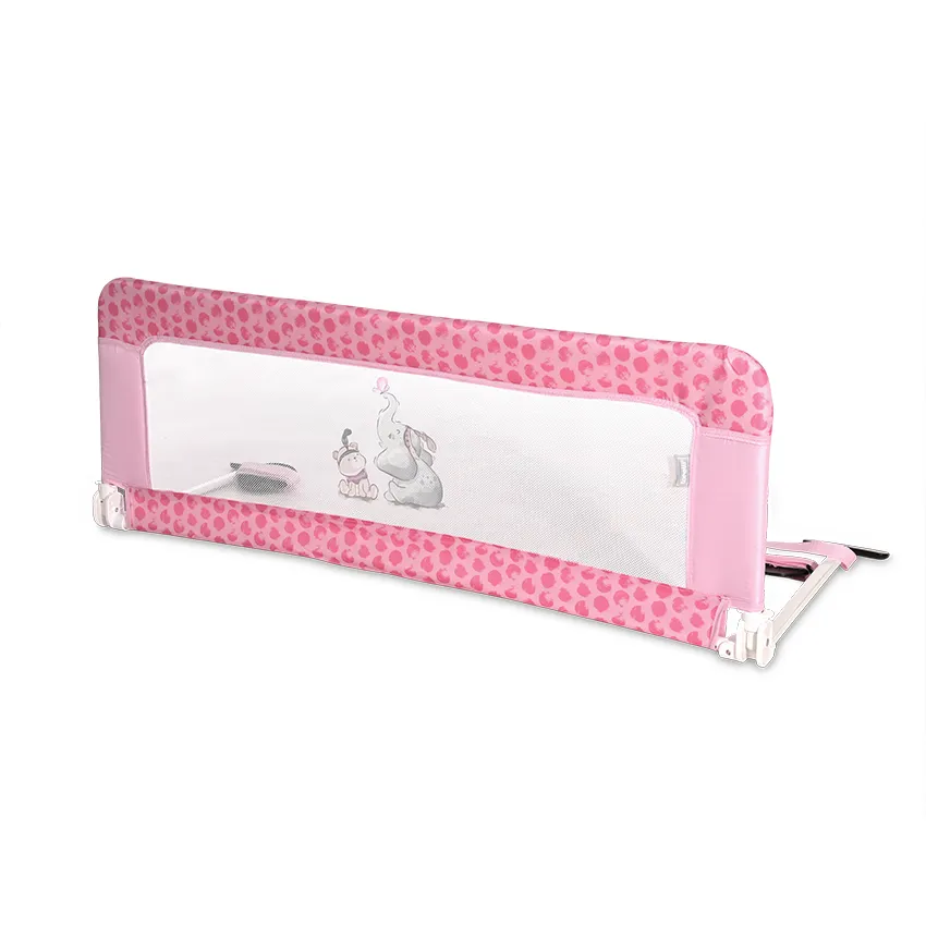 Barrière de Lit Bébé Sécurité 127 cm - Tissu Oxford Rose Poudré Motif Elephant