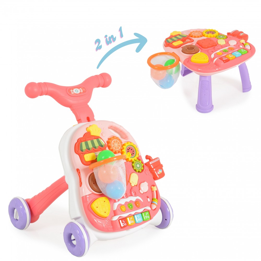 chariot de marche evolutif rose HE0815