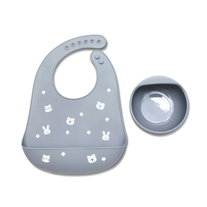 [10230710003] Kit Bol à Ventouse et Bavoir en Silicone gris