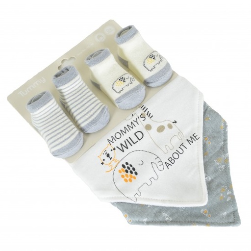 [3800146271527] Set bavoir avec chausson bébé gris