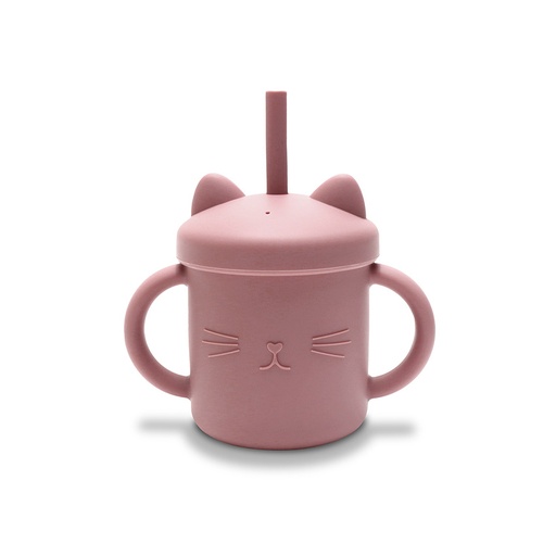 [10230660002] Tasse d'apprentissage en silicone souple (Incassable) avec paille réutilisable rose