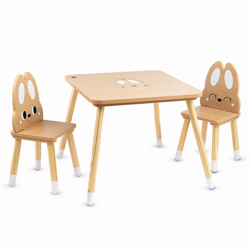 [3801005602018] Ensemble Table et 2 Chaises Enfant en Bois "Lapin" - Avec Rangement