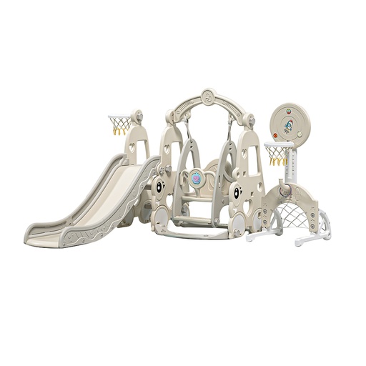 [3801005601899] Station de Jeu Multi-Activités 6-en-1 – Toboggan, Balançoire Musicale, Basket & Foot